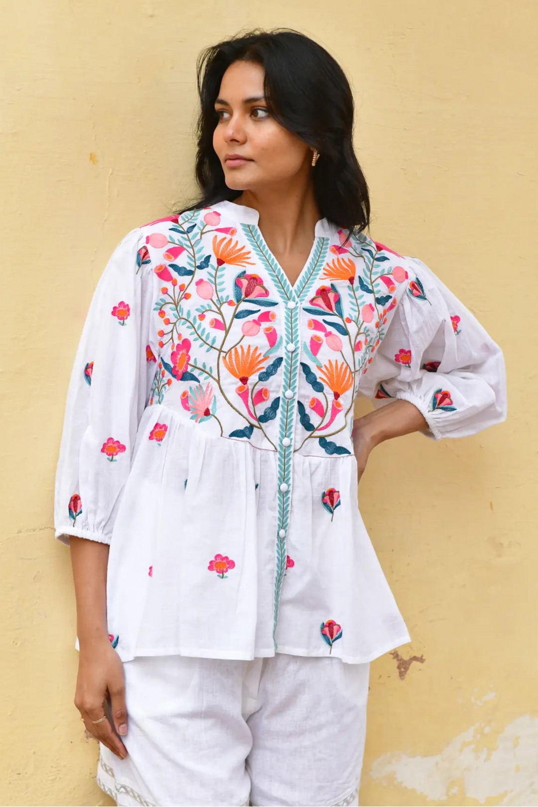 Azure & Indigo Hummingbird Embroidered Top
