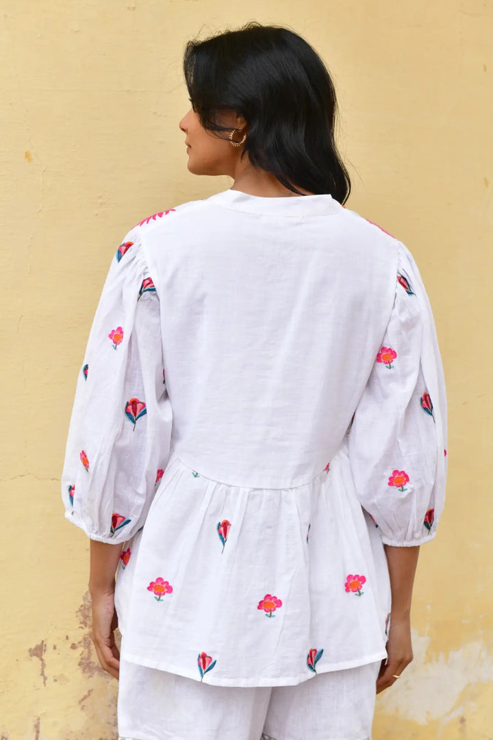 Azure & Indigo Hummingbird Embroidered Top