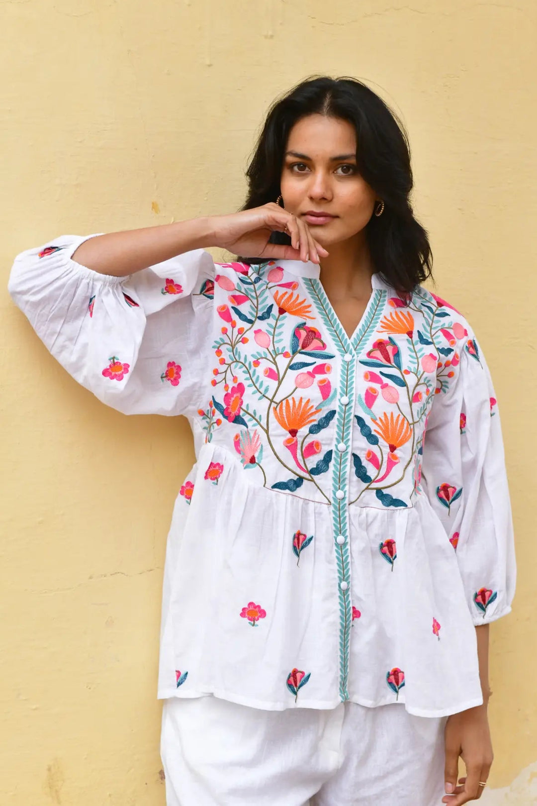 Azure & Indigo Hummingbird Embroidered Top