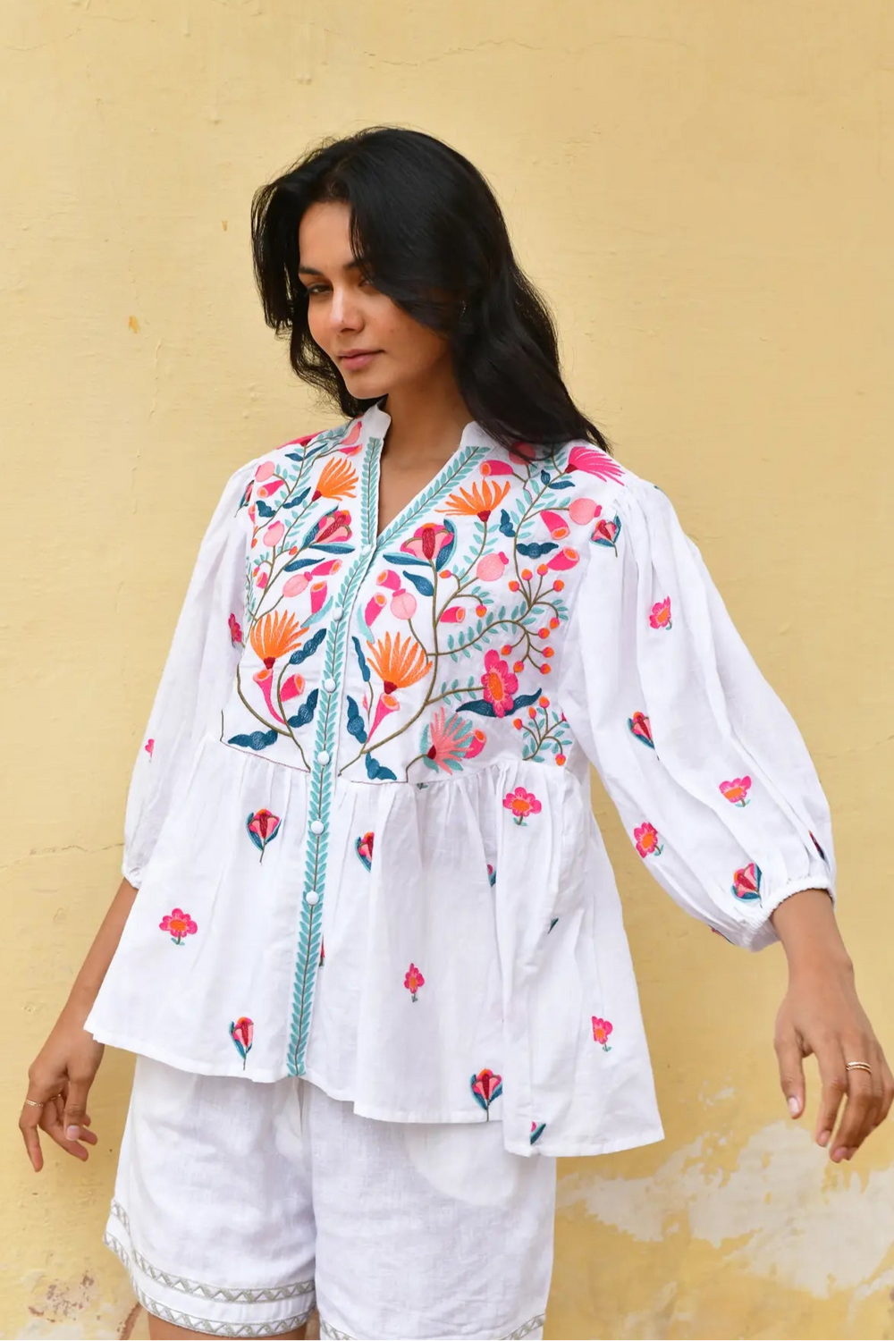 Azure & Indigo Hummingbird Embroidered Top