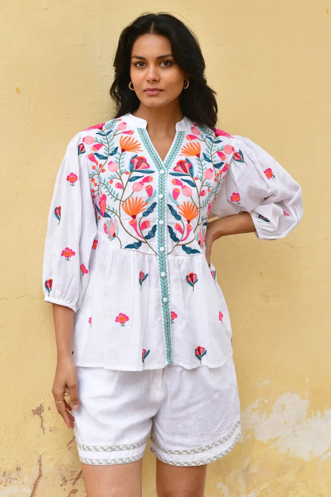 Azure & Indigo Hummingbird Embroidered Top