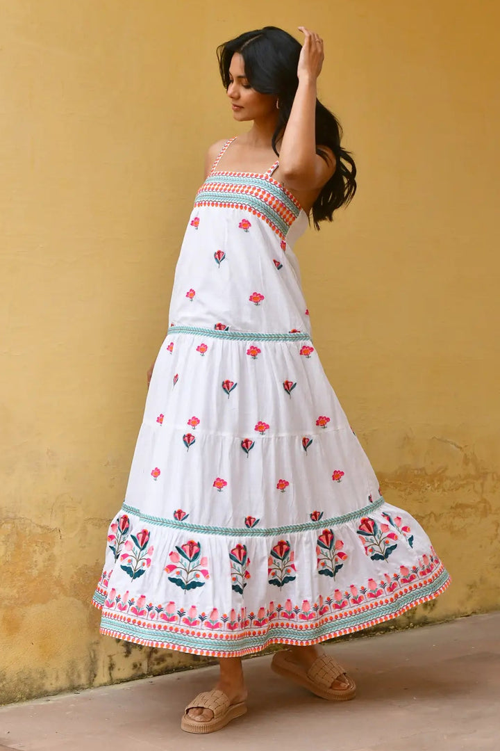 Azure & Indigo Hummingbird Swing Maxi Dress