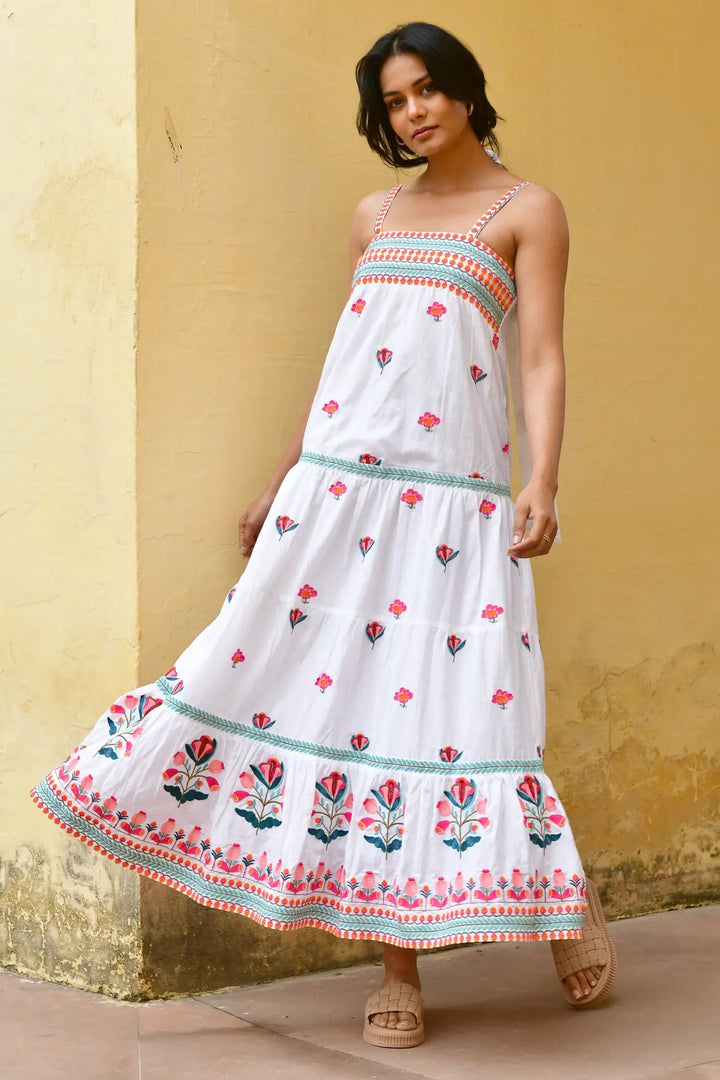 Azure & Indigo Hummingbird Swing Maxi Dress