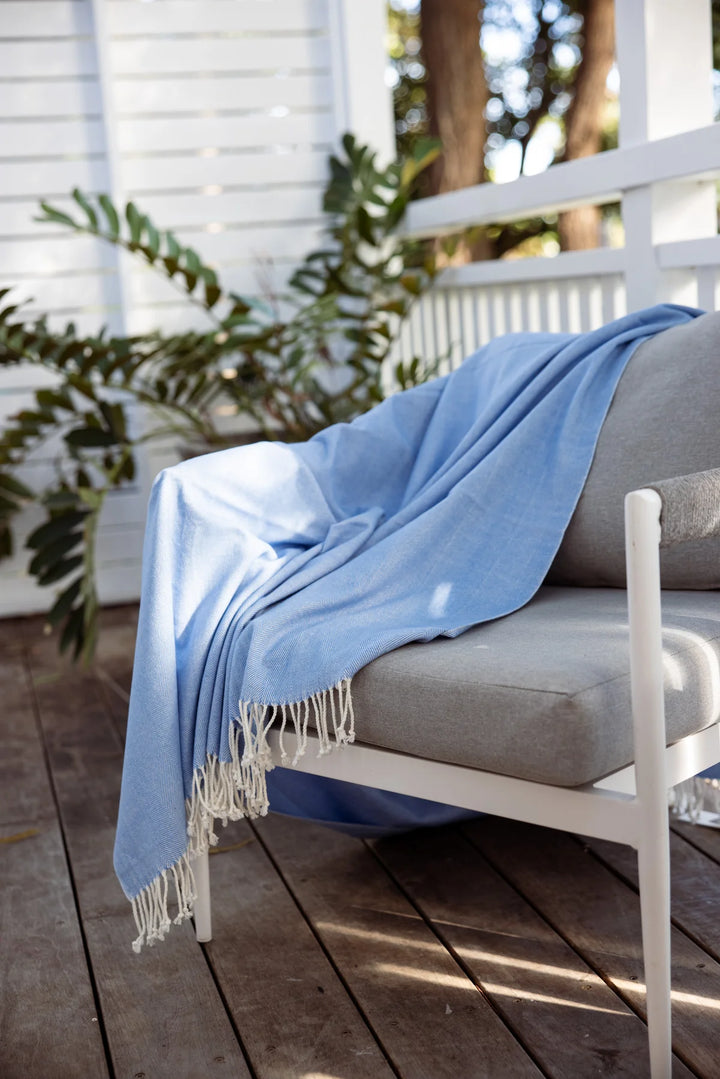 Herringbone Throw - Carolina Blue