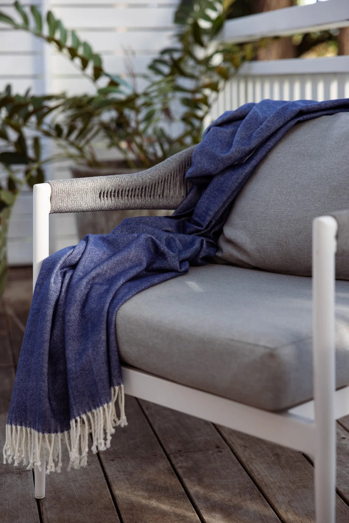 Herringbone Throw - Harbour Blue