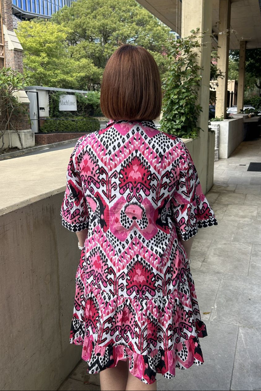Ikat Shirt Dress - Pink