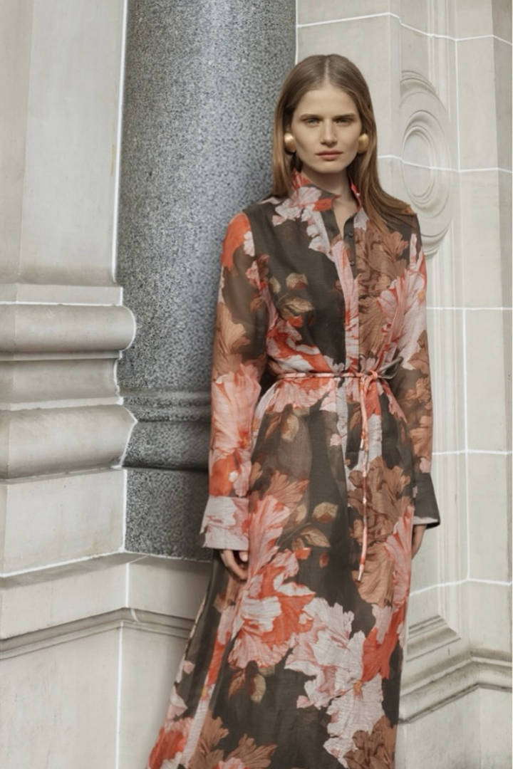 Iris Shirt Dress - Chocolate Pink Floral