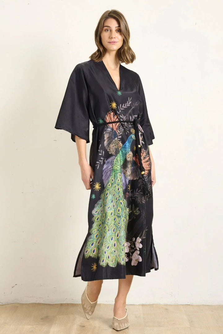 Silky Peacock Kaftan - Onyx