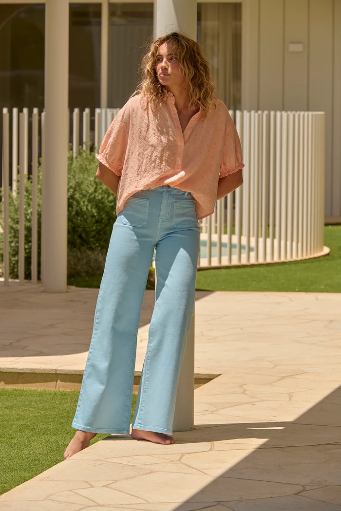 Sara Shirt - Peach w/ Pink Dots