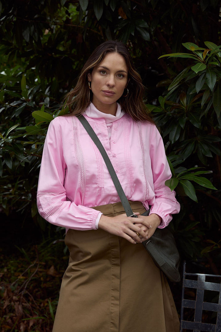 Cotton Ladder Detail Blouse - Pink