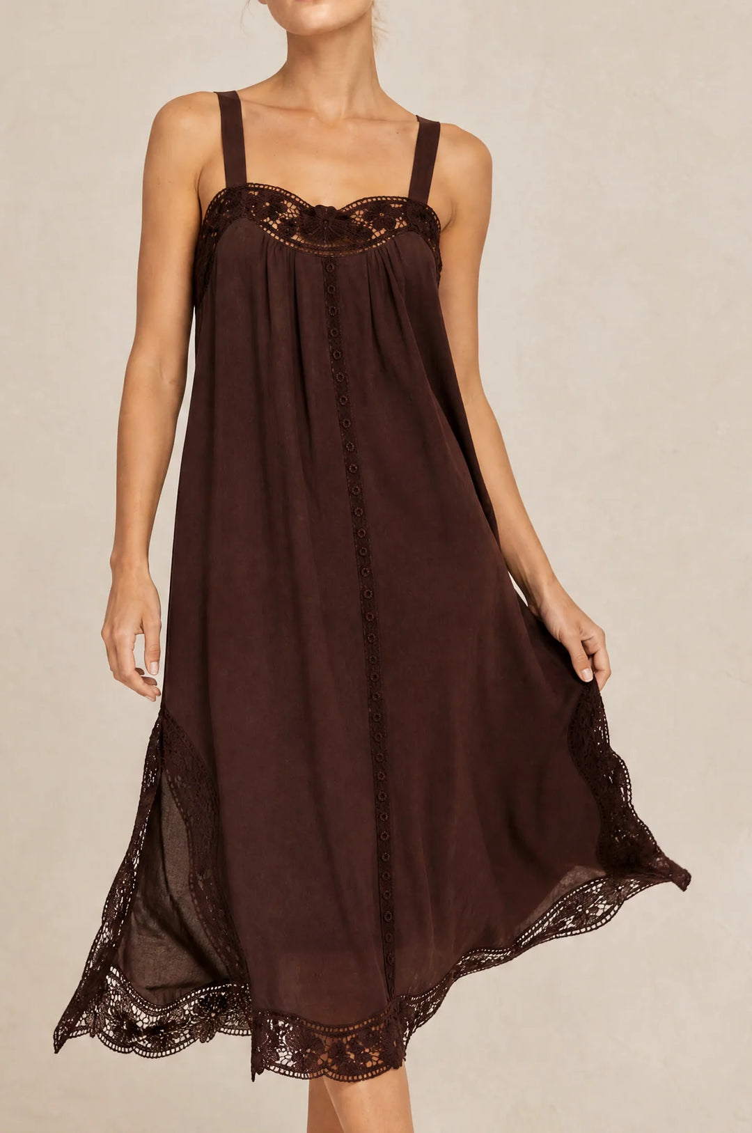 Lido Linen & Lace Maxi Dress - Chocolate