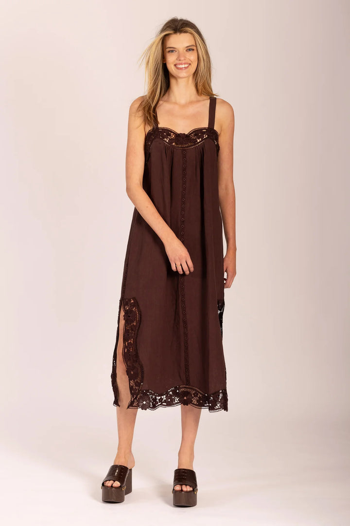 Lido Linen & Lace Maxi Dress - Chocolate