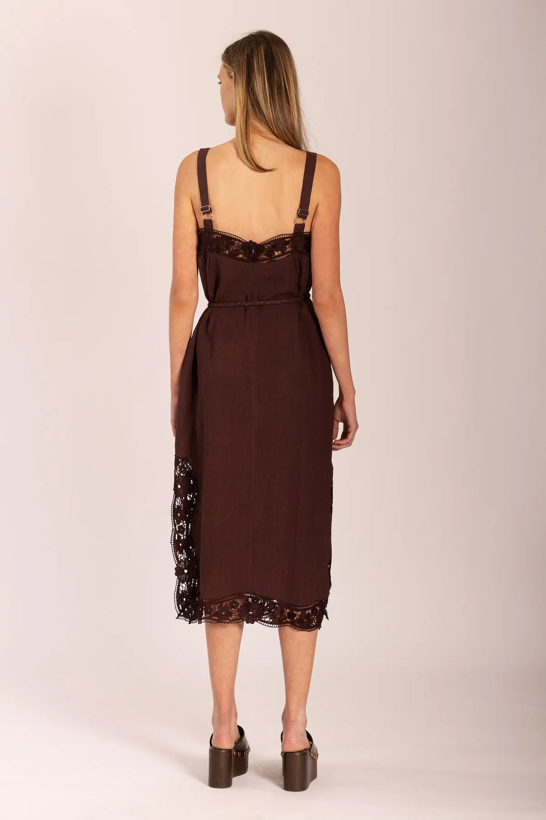 Lido Linen & Lace Maxi Dress - Chocolate