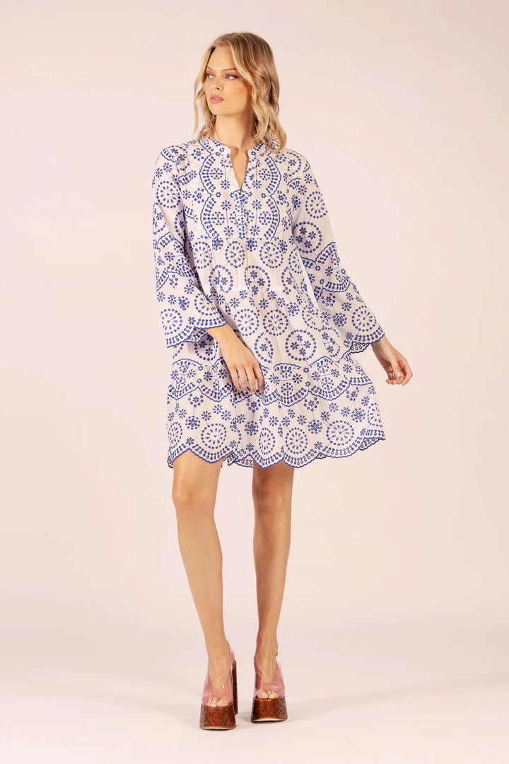 Morocco Cotton Scalloped Midi Dress - Lace Blue