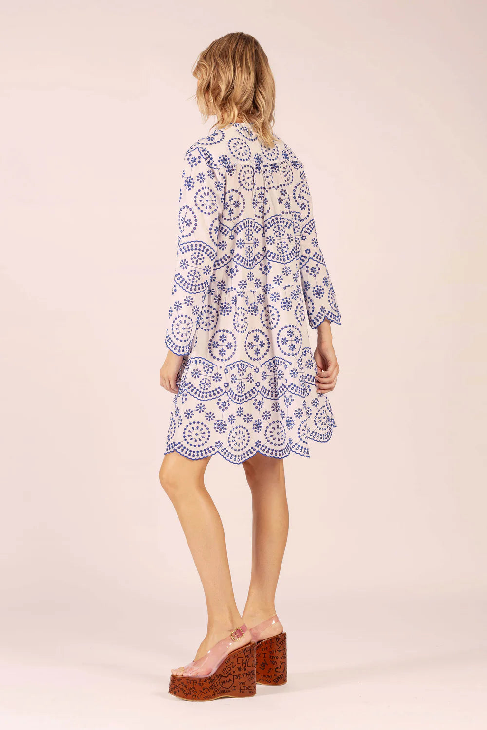 Morocco Cotton Scalloped Midi Dress - Lace Blue