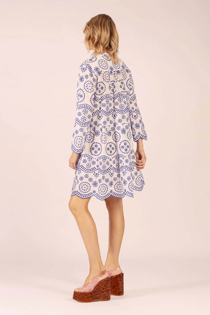 Morocco Cotton Scalloped Midi Dress - Lace Blue