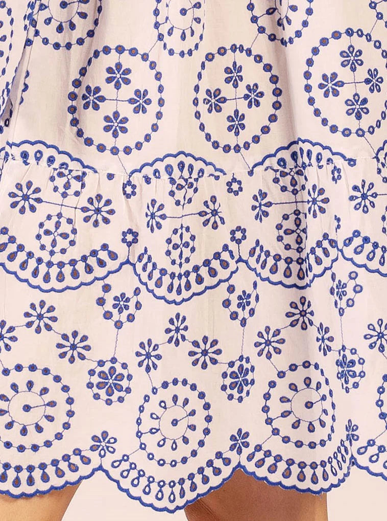 Morocco Cotton Scalloped Midi Dress - Lace Blue