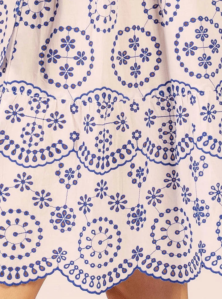 Morocco Cotton Scalloped Midi Dress - Lace Blue