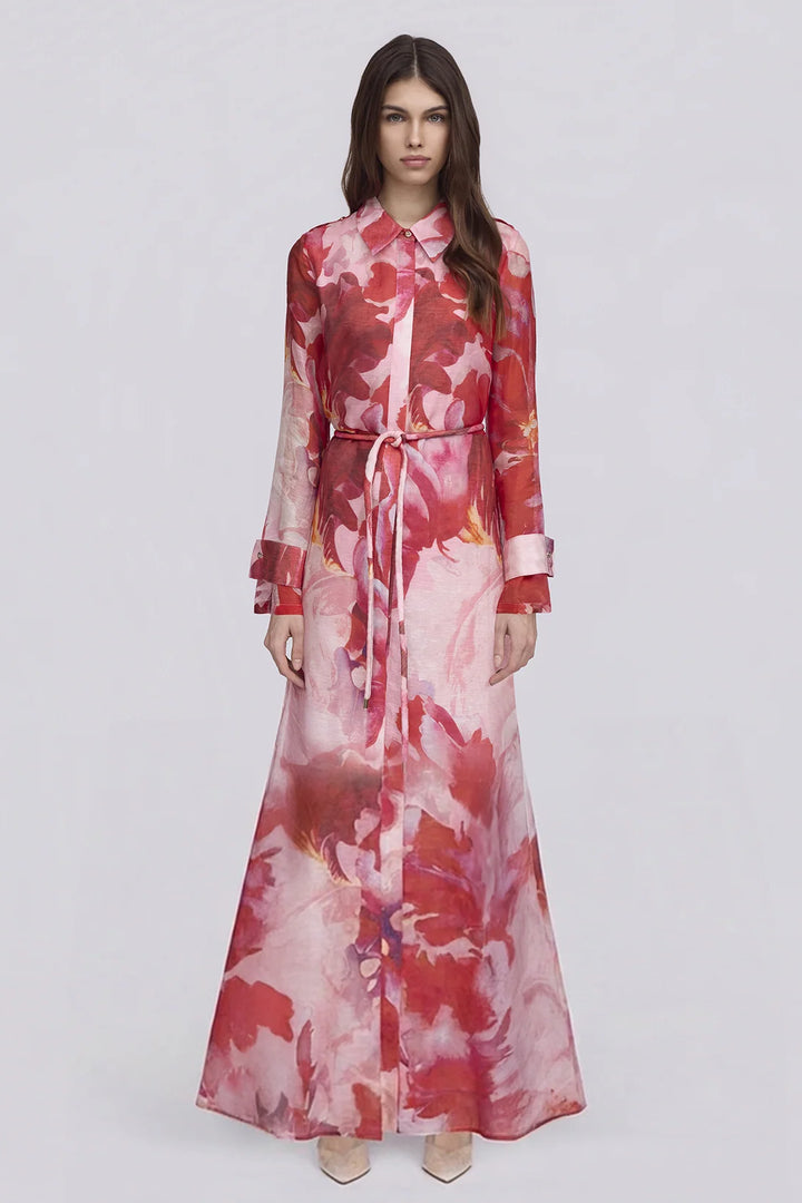 Louna Maxi Dress - Pink Red Floral