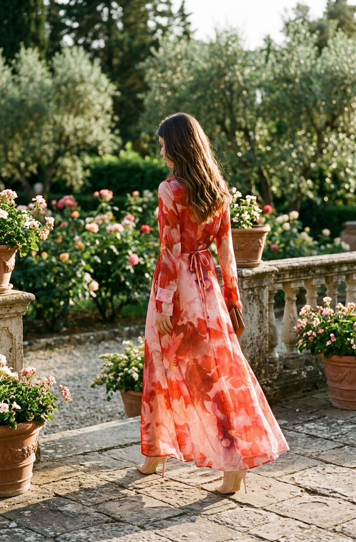 Louna Maxi Dress - Pink Red Floral