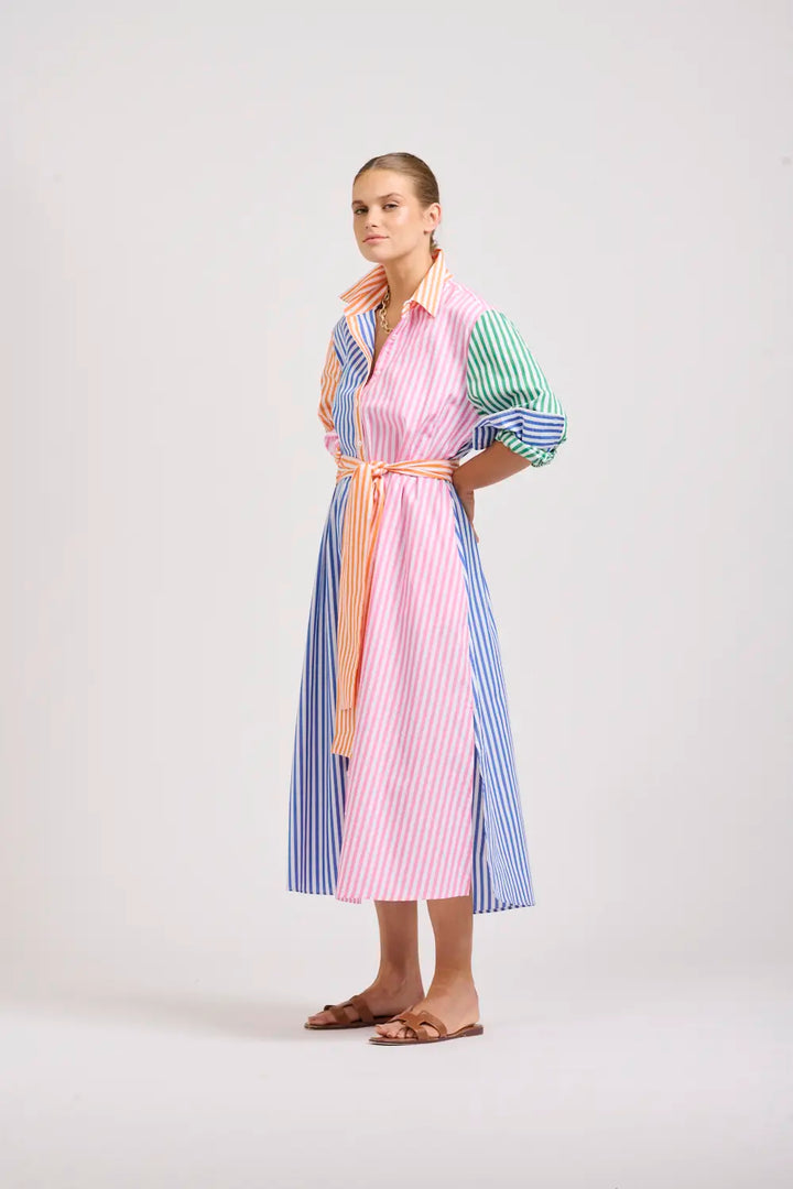The Luna Oversized Long Shirtdress - Bright Stripe Combo