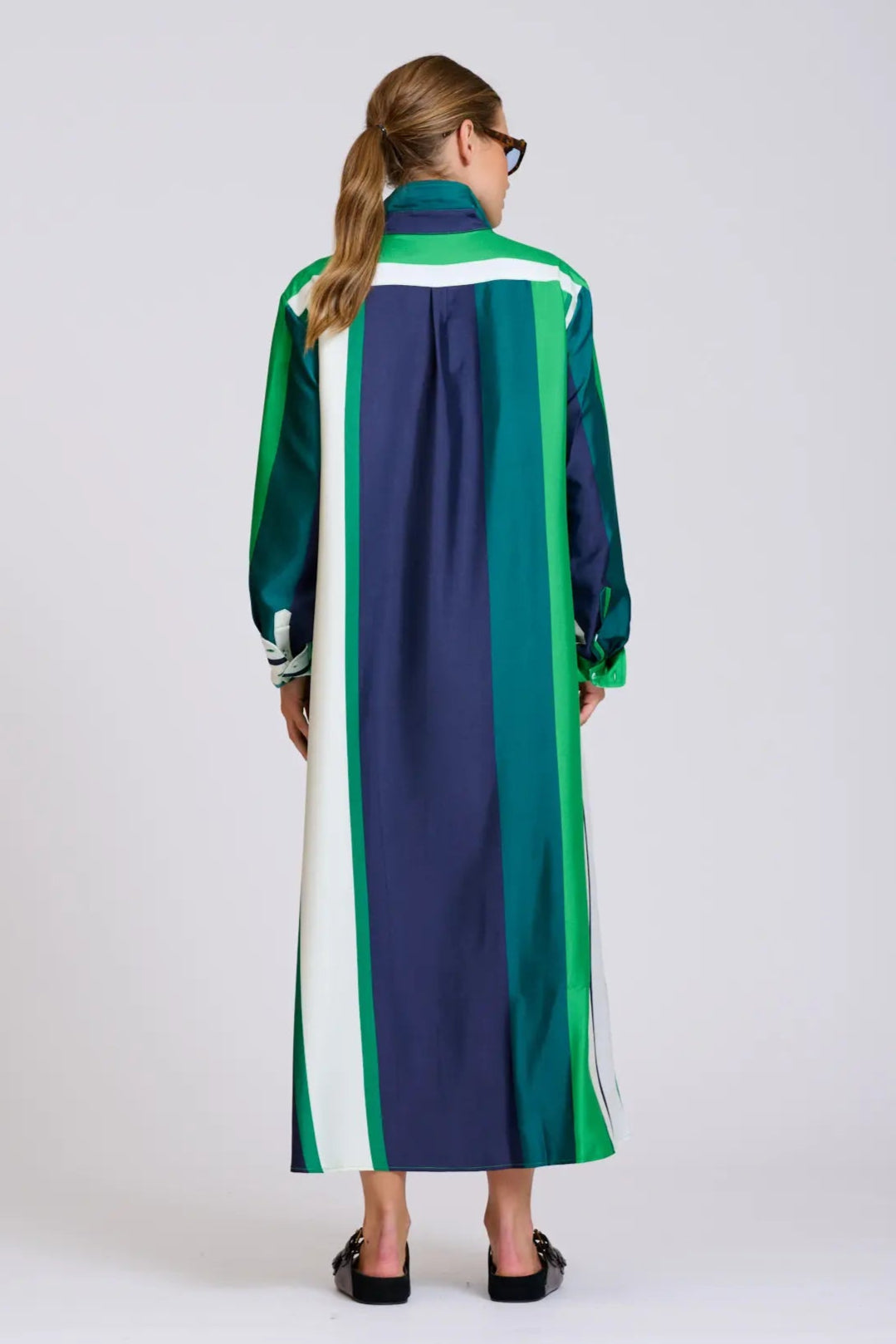 Luna Oversized Shirt Dress Blue Green Bold Stripes