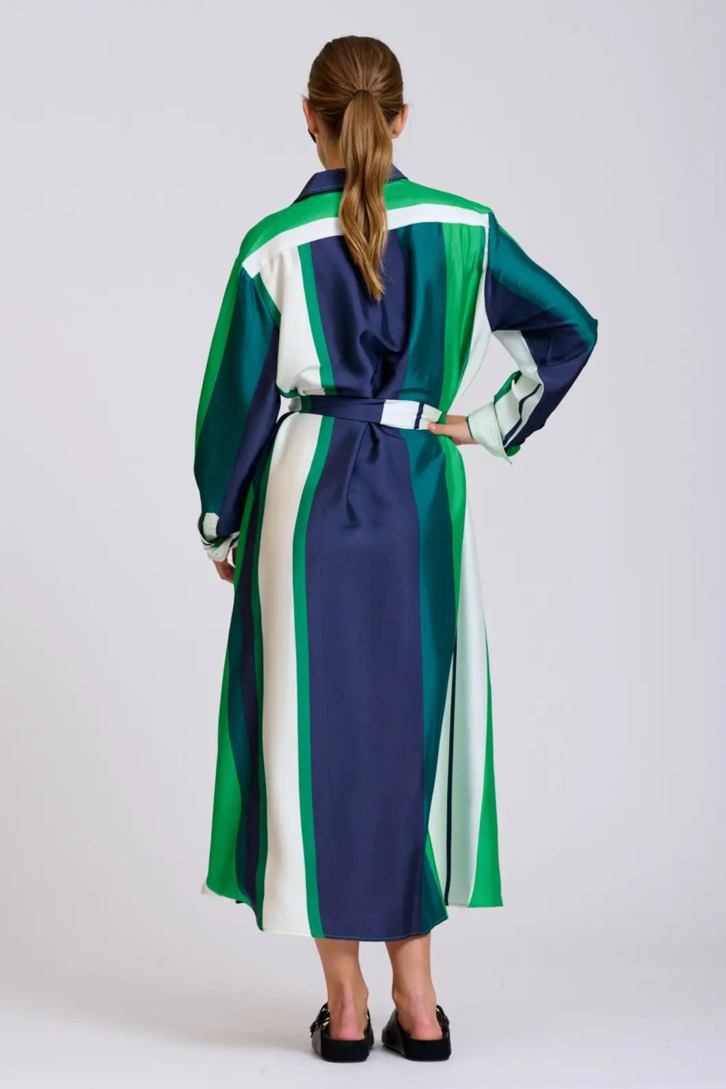 Luna Oversized Shirt Dress Blue Green Bold Stripes