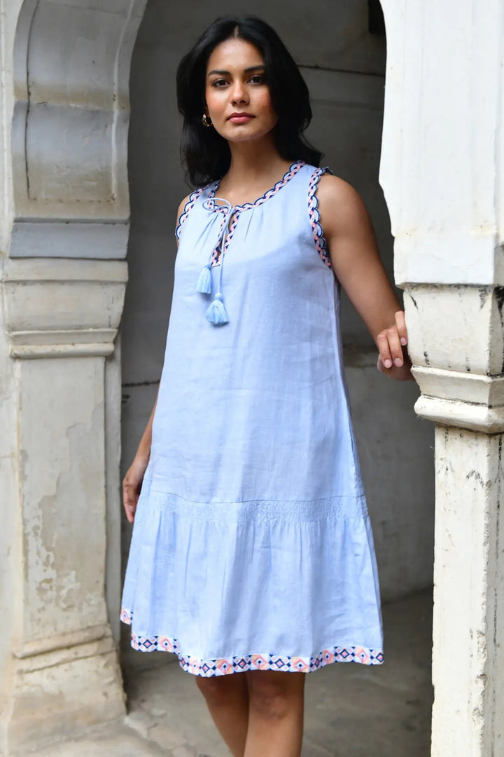 Azure & Indigo Maya Smocked Dress Sky