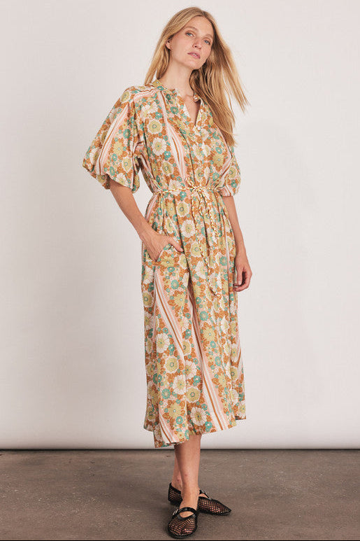 coral pleated midi dress The Mexia Floral Pleated Midi Dress