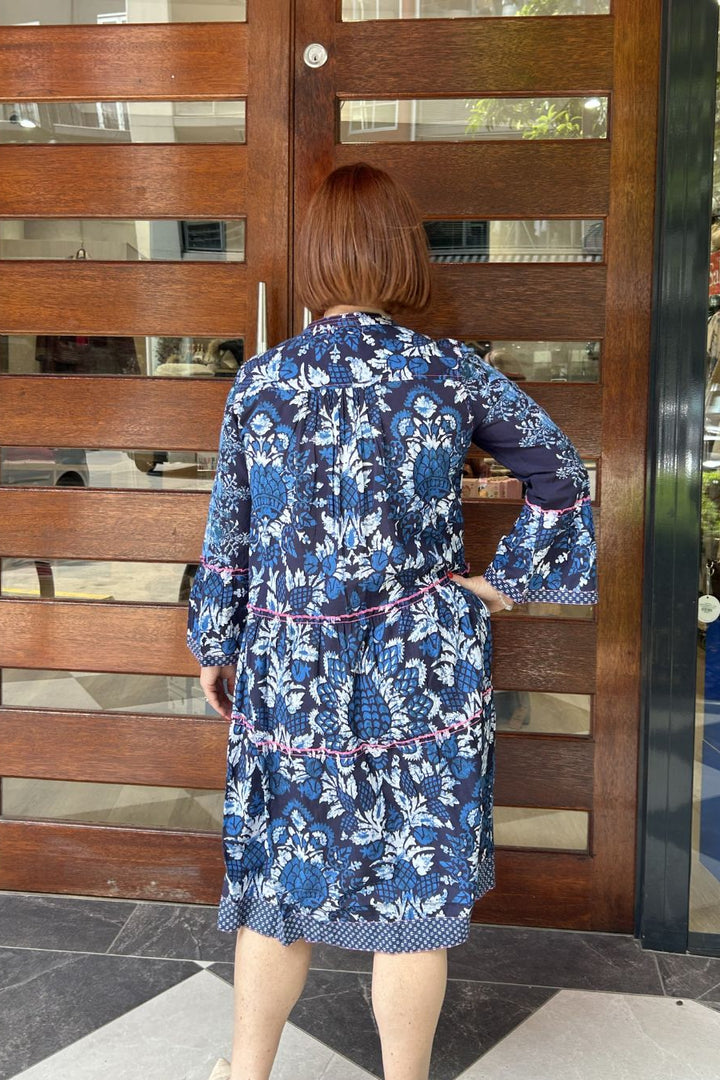 Morocco Midi Dress - Pineapple Navy/Pink