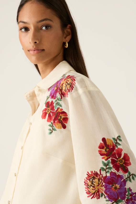 Frida Embroidery Shirt - Ivory