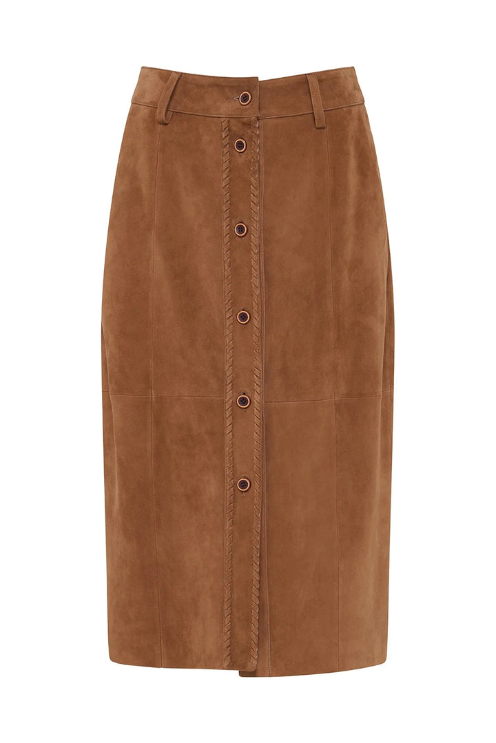Nola Suede Midi Skirt - Toffee