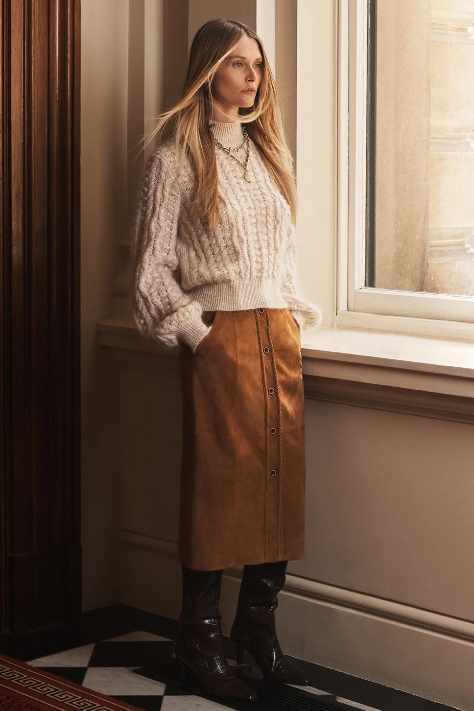 Nola Suede Midi Skirt - Toffee