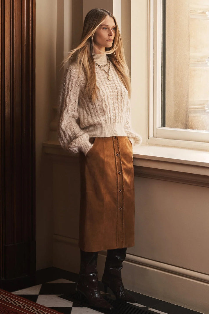 Nola Suede Midi Skirt - Toffee