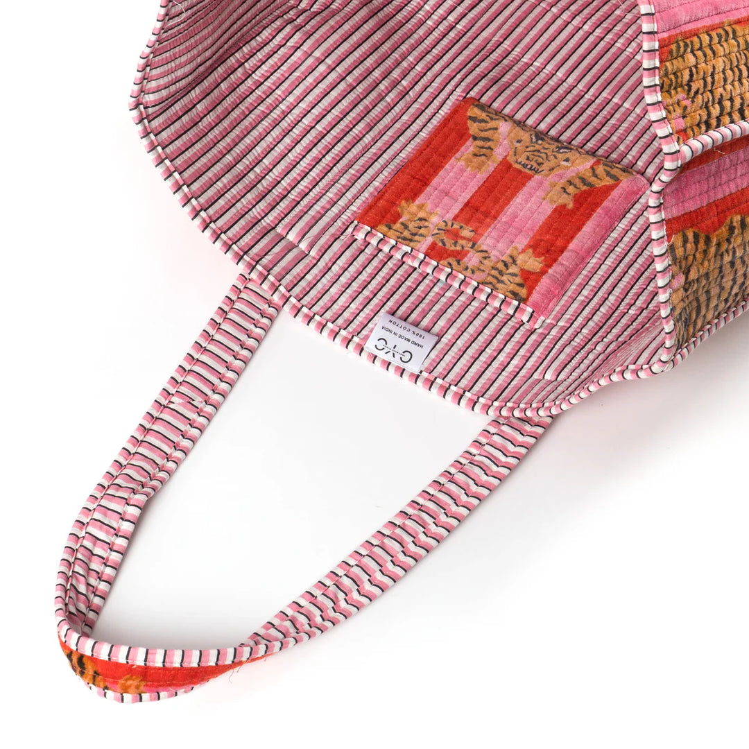 Tibetan Tiger Velvet Tote - Pink Orange