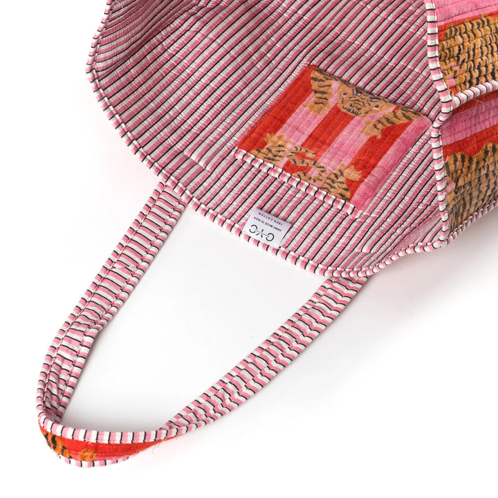 Tibetan Tiger Velvet Tote - Pink Orange