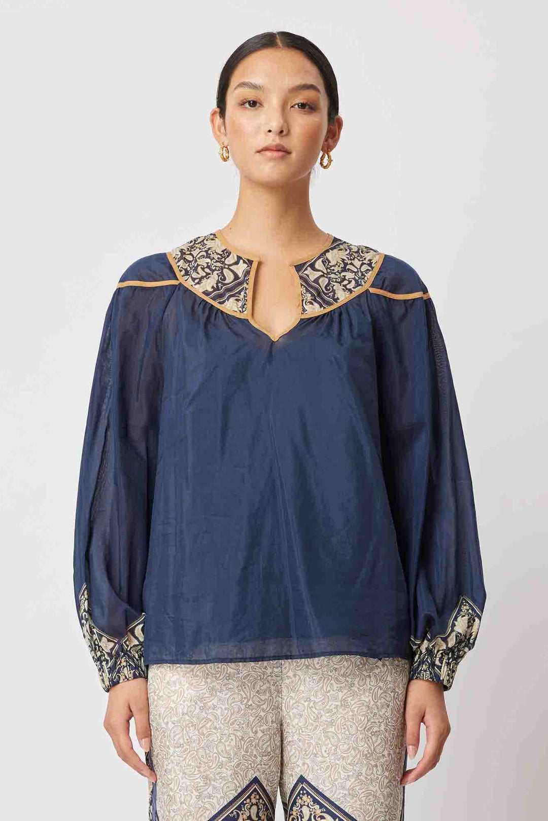 Serena Yoke Blouse - Navy Mosaic