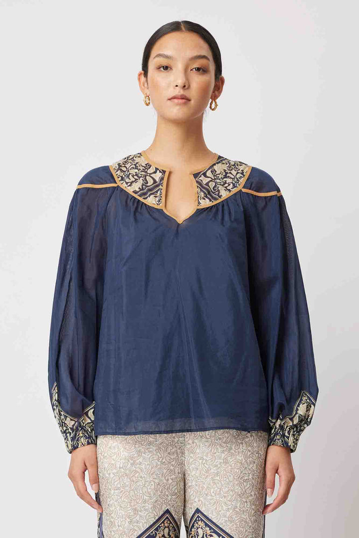 Serena Yoke Blouse - Navy Mosaic