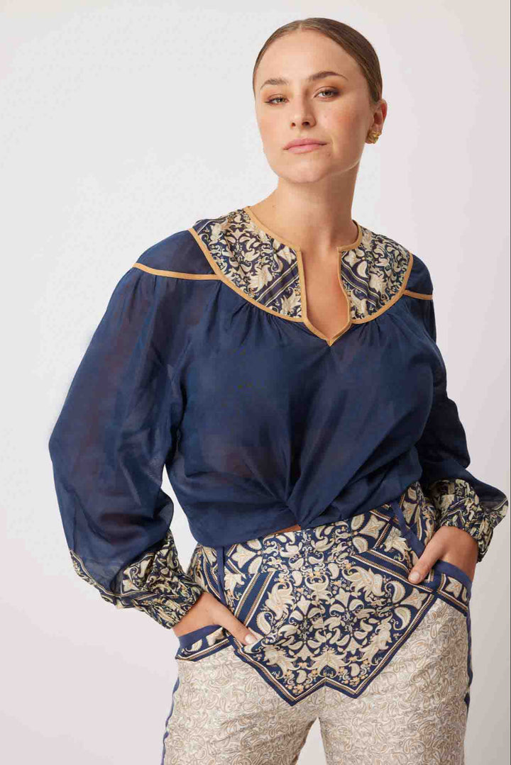 Serena Yoke Blouse - Navy Mosaic