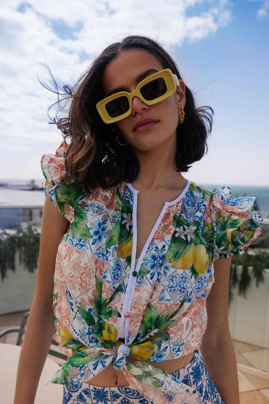 Elena Ruffle Blouse - Limonata Print