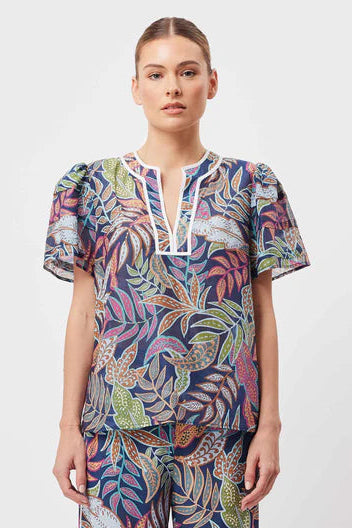 Deity Pleat Sleeve Top - Fiesta Tropico