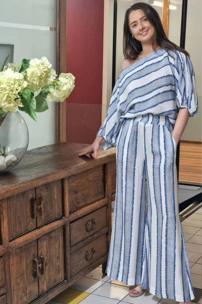 Positano Wide Leg Pant - Sorrento Stripe