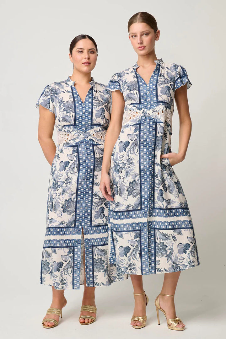 Amoya Linen Viscose Dress - Ink Flé Print