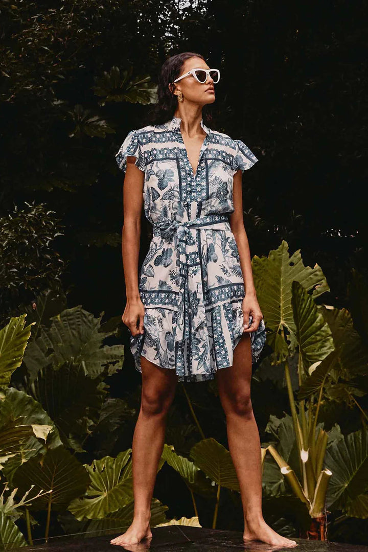 Martinique Cotton Silk Babydoll Dress - Ink Flé Print