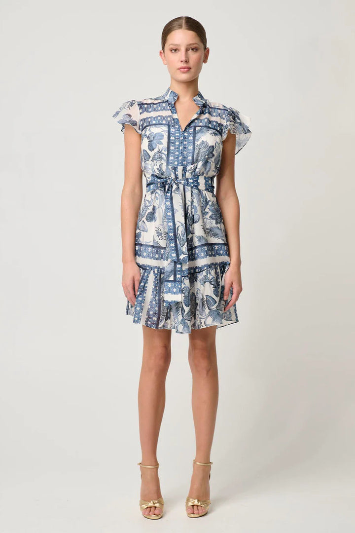Martinique Cotton Silk Babydoll Dress - Ink Flé Print