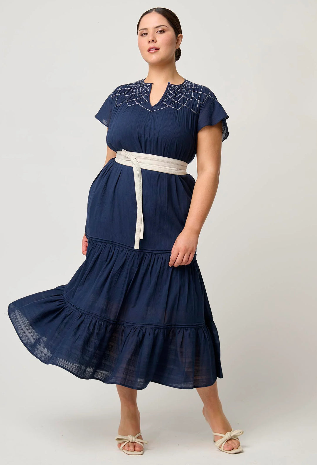 St Lucia Cotton Self Stripe Smocked Dress