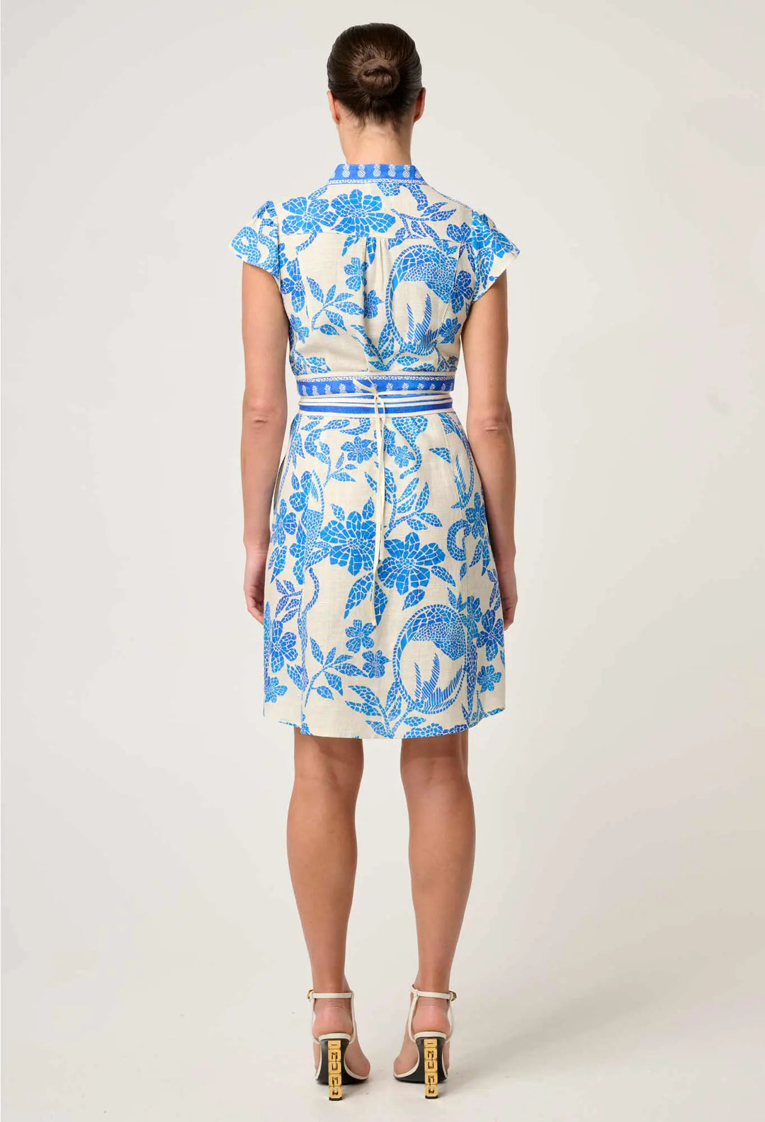 Adriana Contrast Embroidered Dress - Azure Mosaic