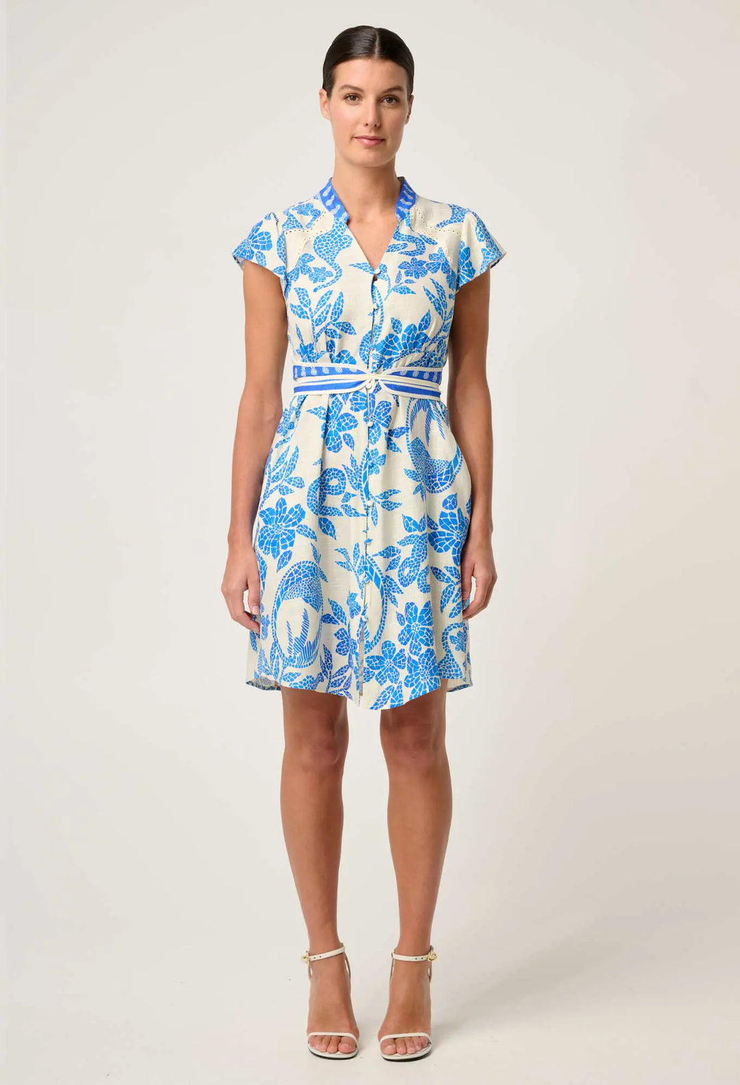 Adriana Contrast Embroidered Dress - Azure Mosaic