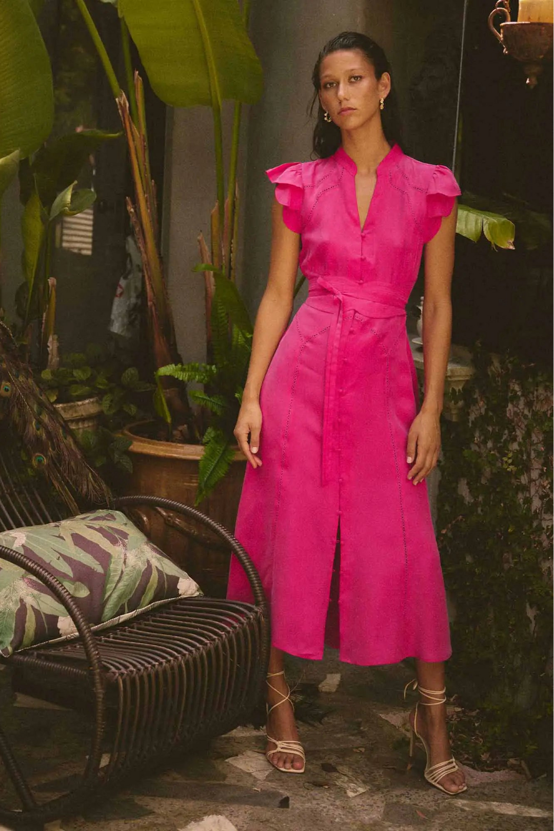 Once Was Athena Flutter Sleeve Dress Celosia Pink