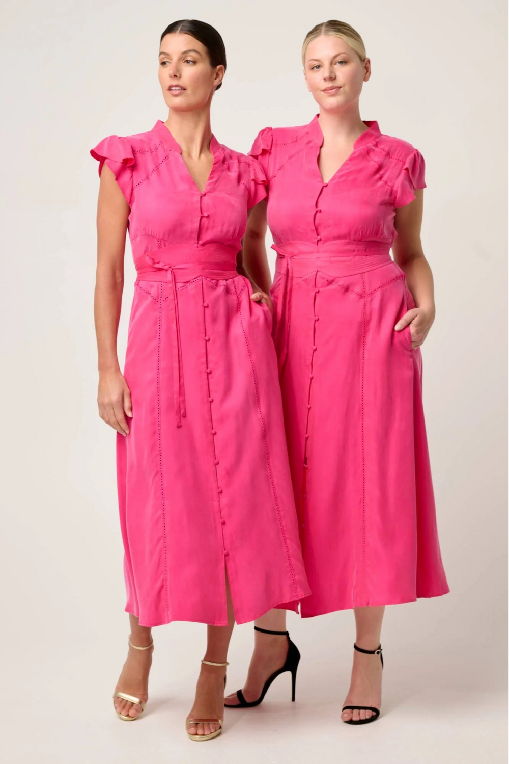 Once Was Athena Flutter Sleeve Dress Celosia Pink